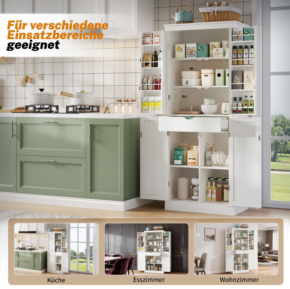 BUFFET 75/40/182 cm weiß aus MDF mit viel Stauraum - Weiß, Holzwerkstoff (75/180/40cm) - OKWISH