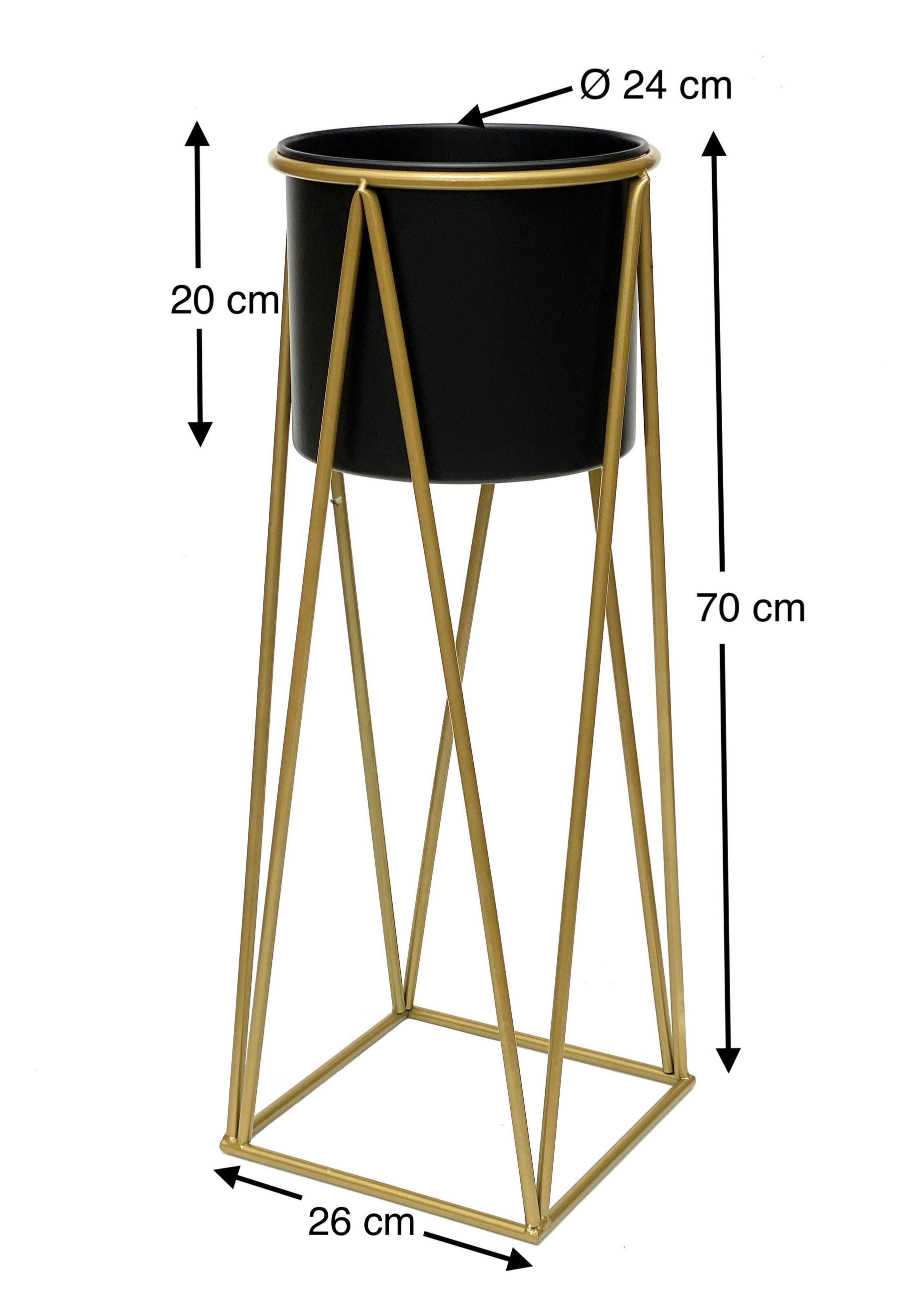 BLUMENHOCKER mit Topf Metall 70 cm 96046 L - Schwarz, Metall (26/70/26cm) - DanDiBo