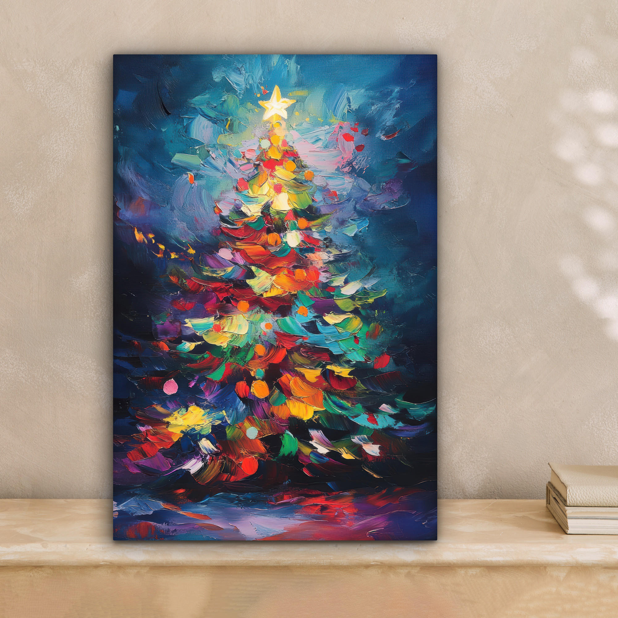 LEINWANDBILD Weihnachtsbaum - Weihnachten - Abstrakt - Farbenfroh 20x30 cm - Multicolor, Textil (20/30cm) - MuchoWow