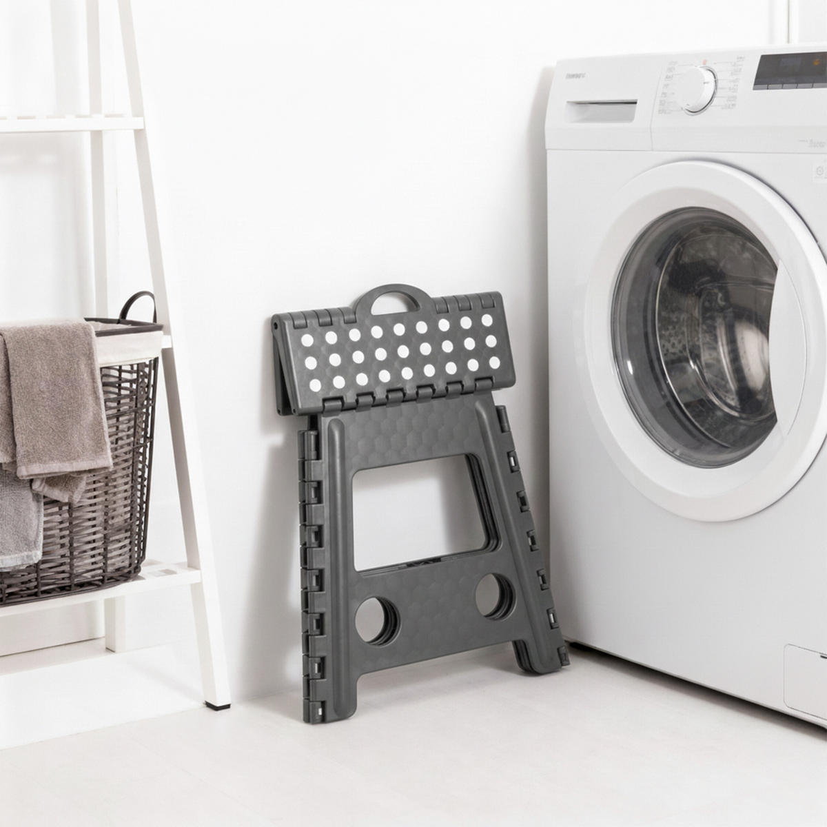 KLAPPHOCKER Hellgrau XL faltbar - Grau, Kunststoff/Textil (39/39/32cm) - Relaxdays