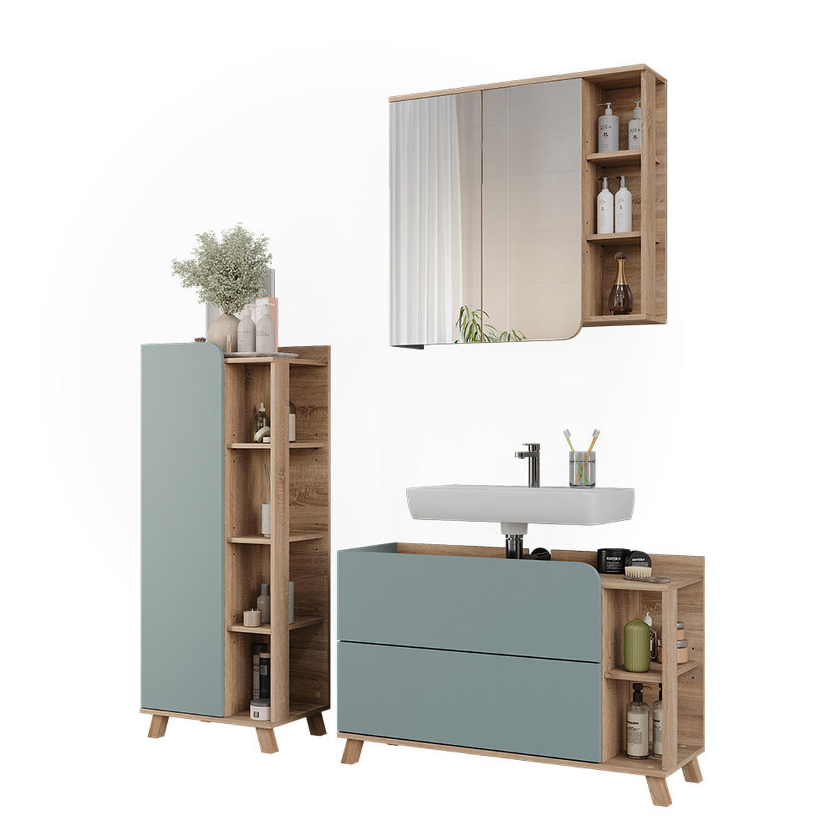 KOUPELNOVÝ NÁBYTEK Karen Sonoma/modrá - Sonoma dub/tmavě modrá, kompozitní dřevo (100/65/35cm) - Vicco