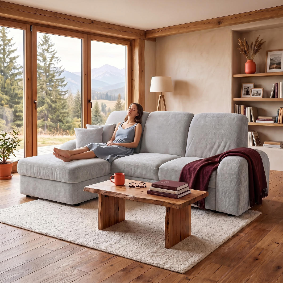 ECKSOFA VIBE S Links mit Schlaffunktion 130x202 Chenille Hellgrau - Hellgrau/Schwarz, Holz/Kunststoff (250/160cm) - Muffo