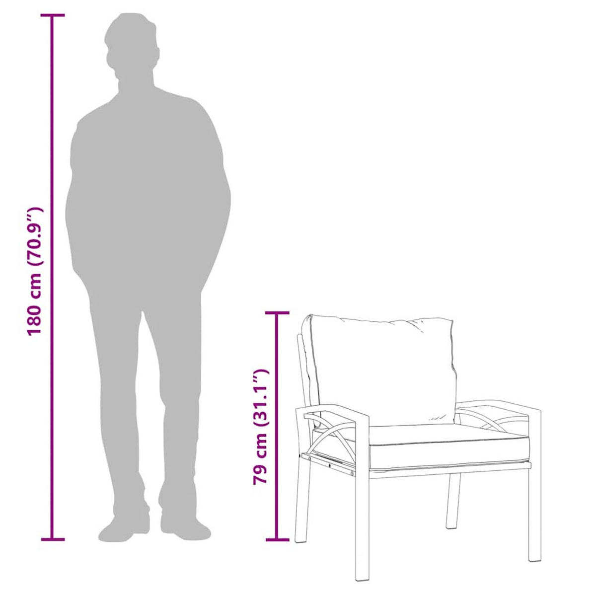 GARTENSTÜHLE Mit Grauen Kissen 2 Stk. 68/76/79 Cm Stahl - Schwarz, Metall (76/79/68cm) - vidaXL