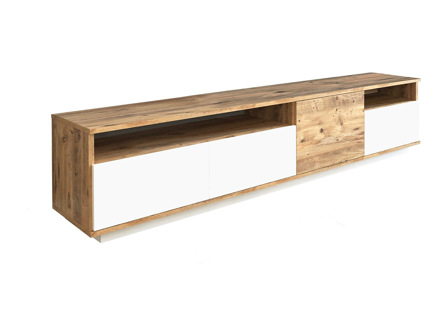 TV-MÖBEL mit 4 Türen & 2 Regalen - Holzfarben hell & Weiß - CEDONA - Naturfarben, Holz (180/44.6/44.5cm) - Vente-Unique