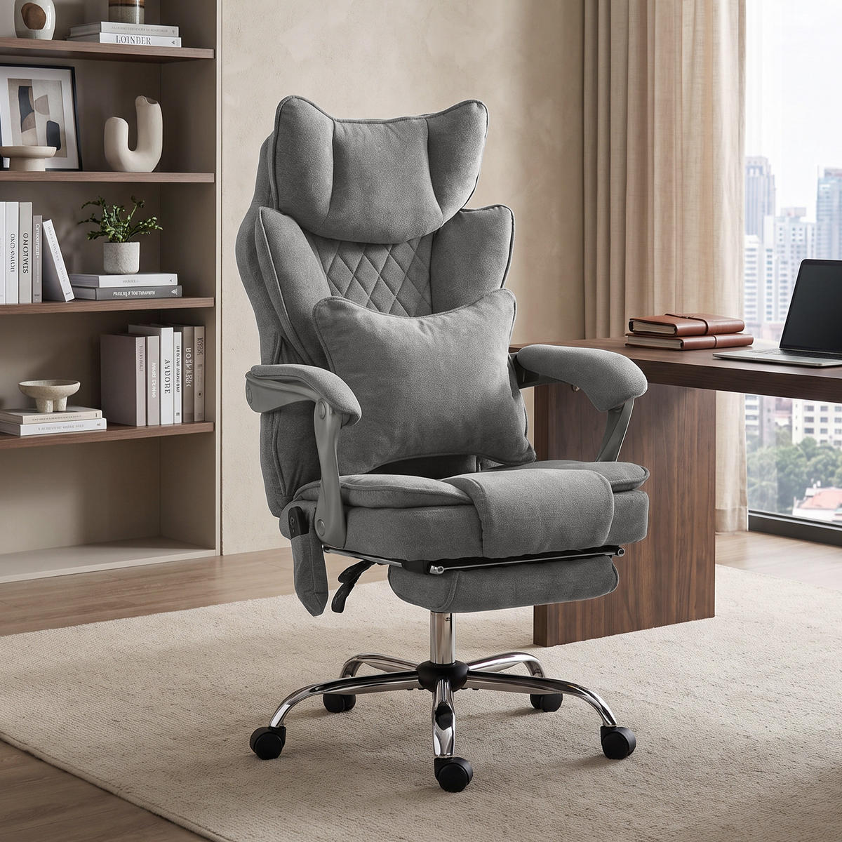 BÜROSTUHL Polyester Grau - Silberfarben/Grau, Kunststoff/Textil (73/123/78.5cm) - HOMCOM