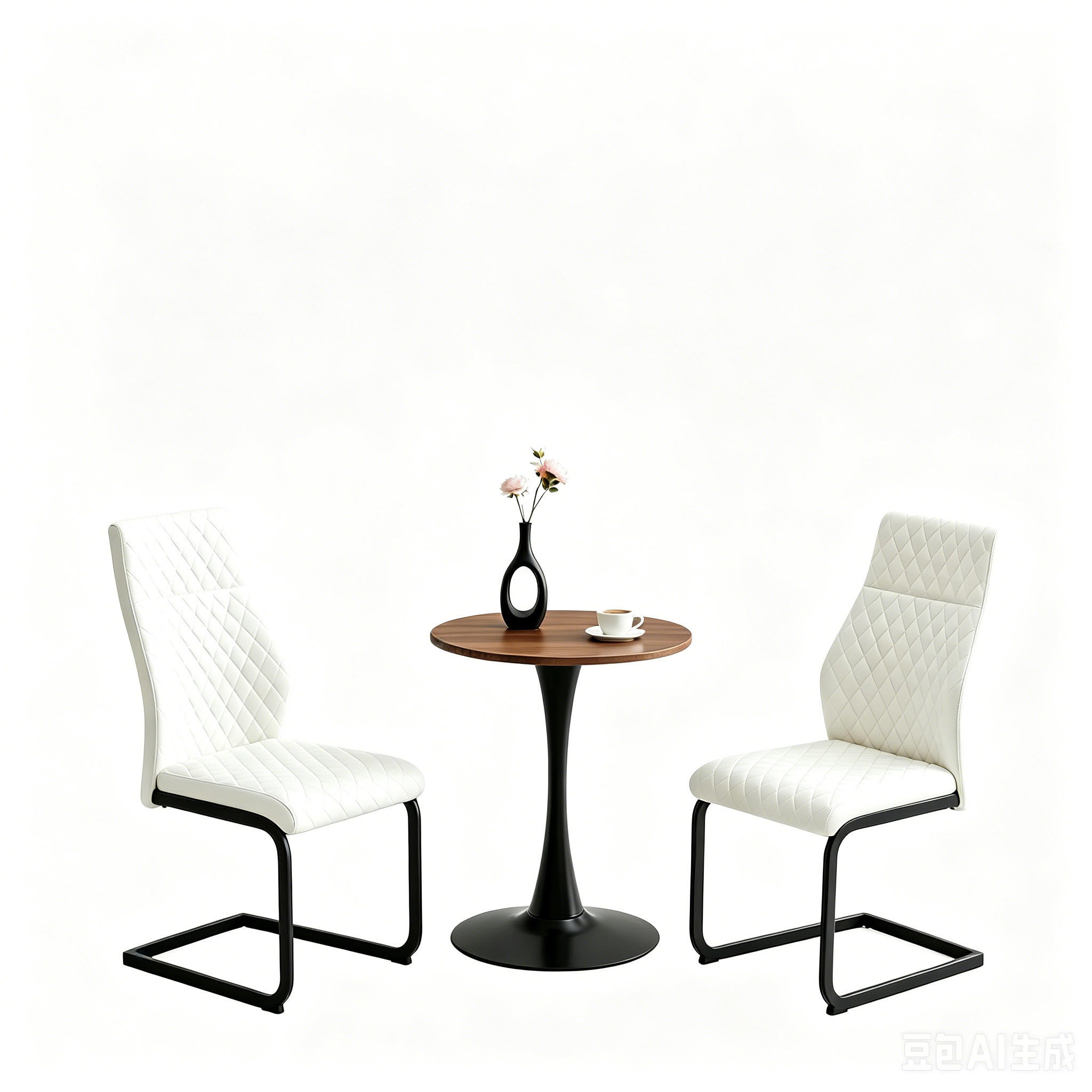 TISCHGRUPPE 3-tlg Runder Esstisch 60 cm MDF mit 2 Stühlen Weiß - Schwarz, Metall (73.5/21.5/76cm) - Raelunyi