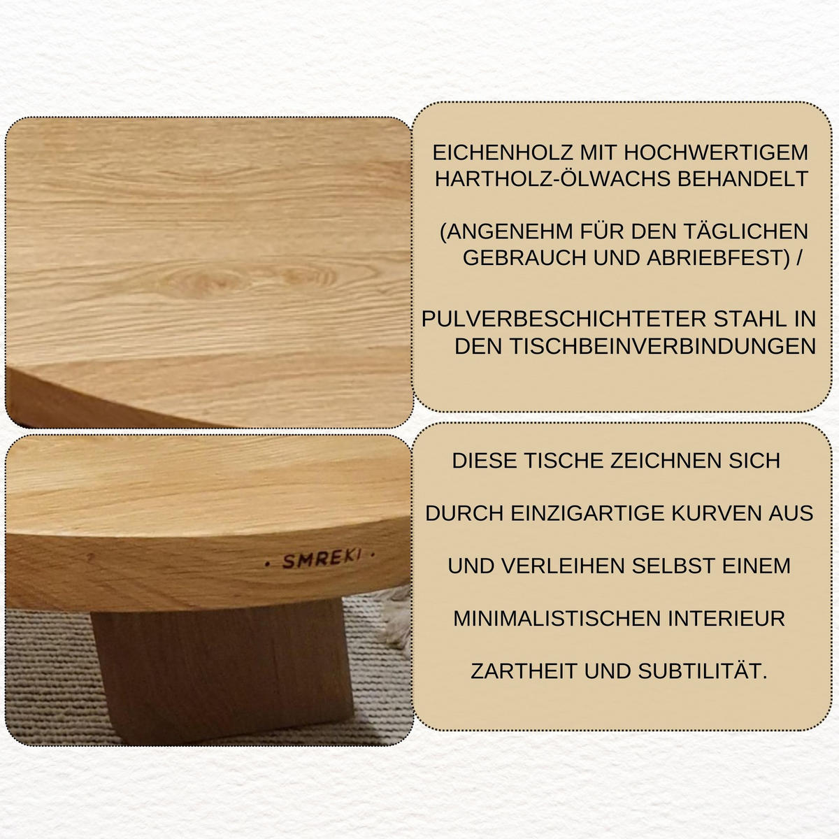 COUCHTISCH Eichenholz vollmassiv rund Naturbelassenen 80/80/37 - Naturfarben, Holz (80/80/37cm)