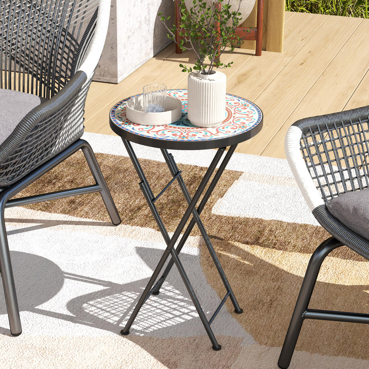 GARTENTISCH DE-07250 rund, klappbar mit Mosaik-Muster Mehrfarbig - Multicolor, Metall (35.5/35.5/55cm) - ComfortXL