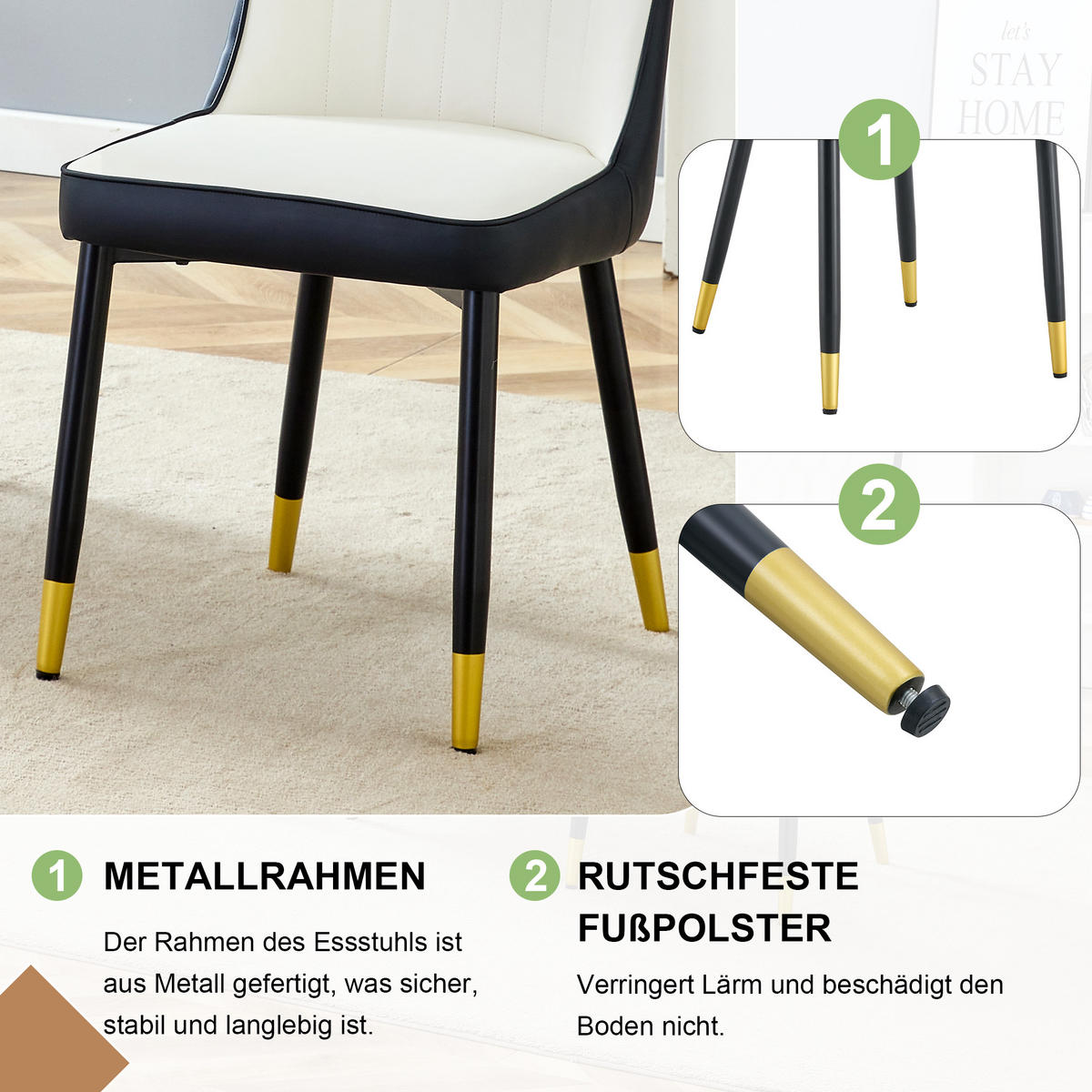 STUHL-SET DE-36511 2 Stück mit PU-Bezug und Metallbeinen Schwarz-Weiß - Multicolor, Metall (41.5/89/43cm) - ComfortXL