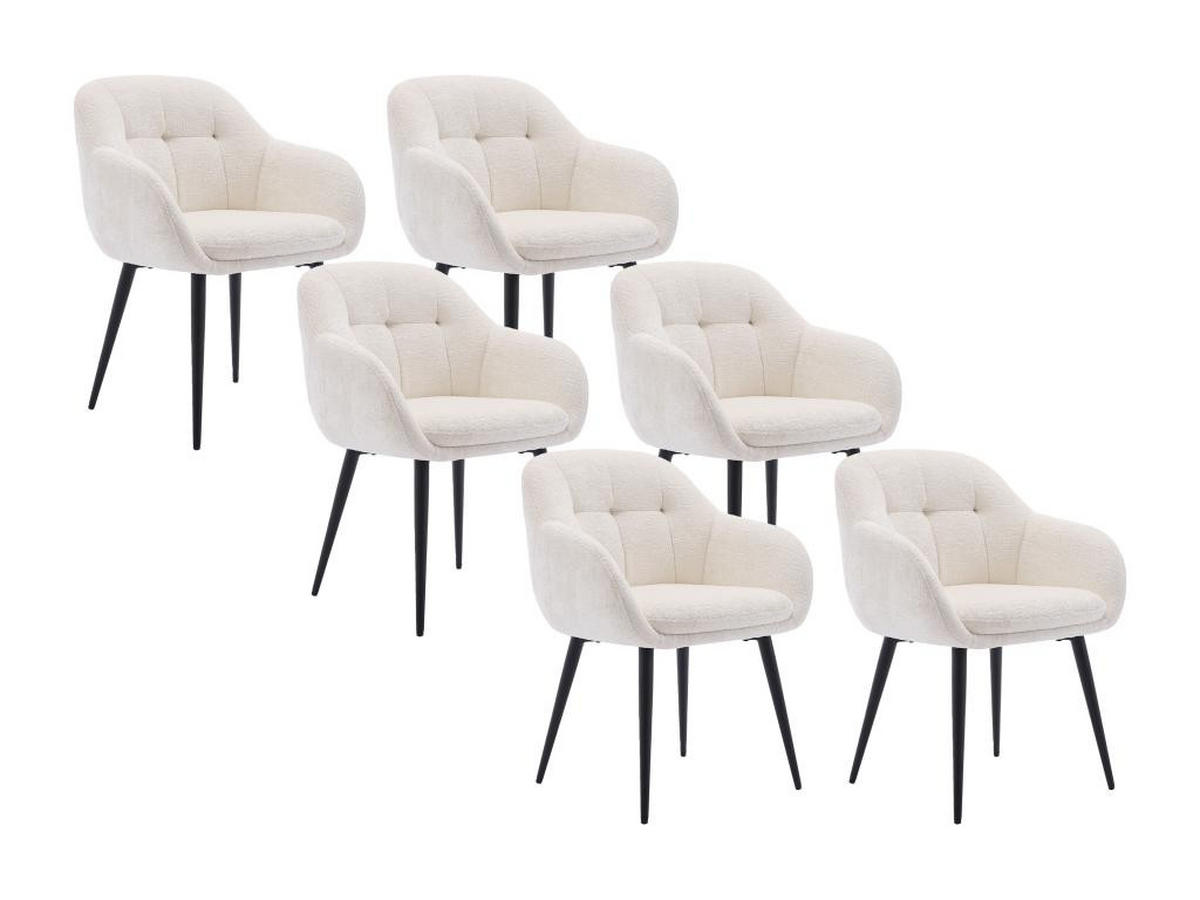 STUHL mit Armlehnen 6er-Set - Strukturstoff & schwarzes Metall - Cremefarben - LASSANDRA - Creme, Textil (59/81/59cm) - Pascal Morabito