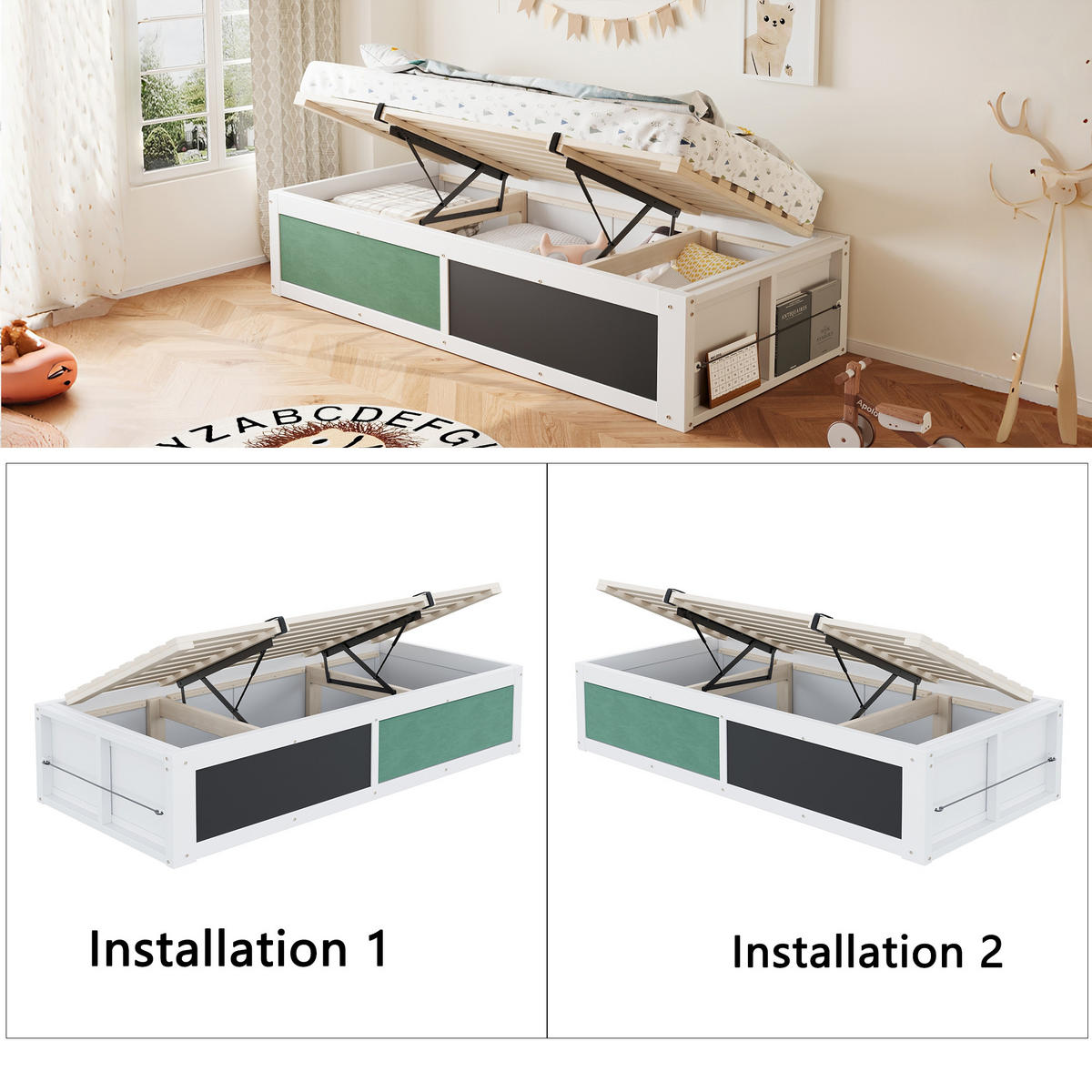 EINZELBETT 90x200 cm Holz Stauraum Schreibtisch weiß - Weiß, Holz (90/200cm) - LEBENLANG