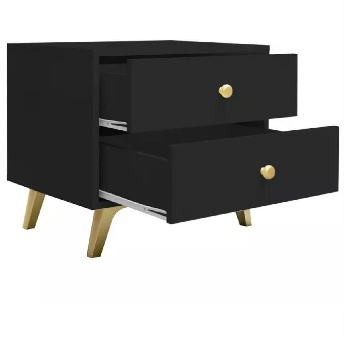 NACHTTISCH Solea mit 2 Schubladen, Schwarz - Goldfarben/Schwarz, Holzwerkstoff (54/48/41cm) - Beautysofa