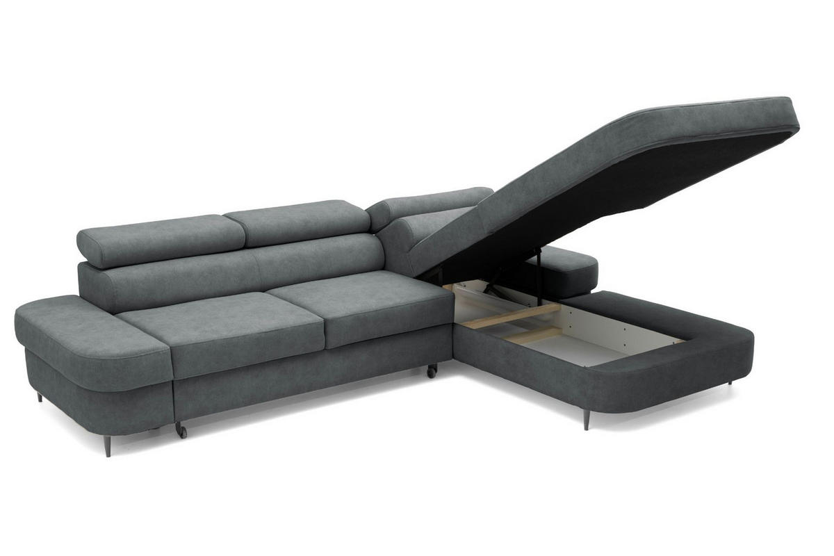 ECKSOFA JAZZ L Rechts mit Schlaffunktion 127x216 Velours Grau - Schwarz/Grau, Holz/Textil (237/285cm) - Muffo