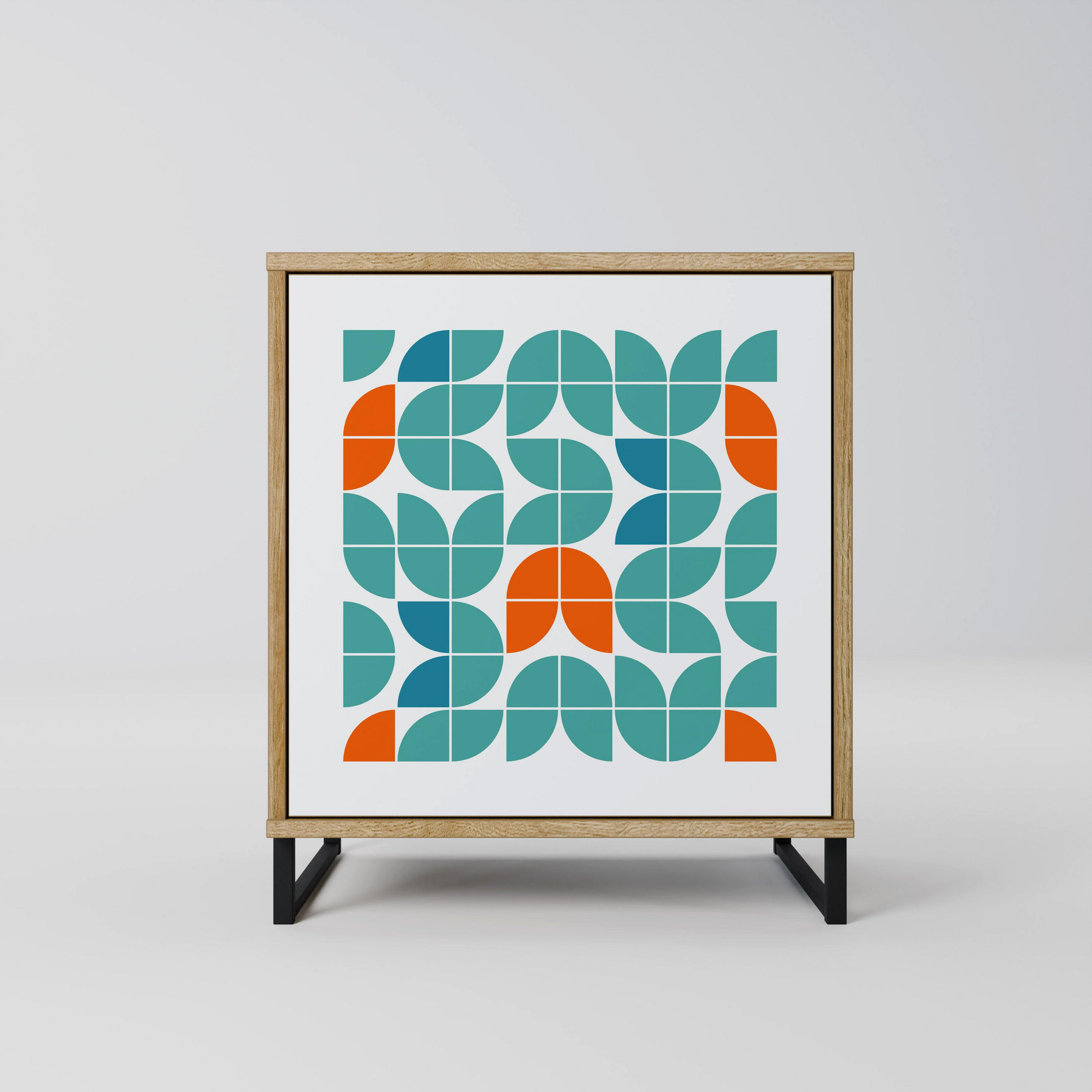 SIDEBOARD BE THE CHANGE, Eichefarben, 57,5x42x67,5 cm, Schwarze Metall-Rahmenfüße - Eichefarben/Multicolor, Holzwerkstoff/Metall (57.5/67.5/42cm) - SpaceRebels