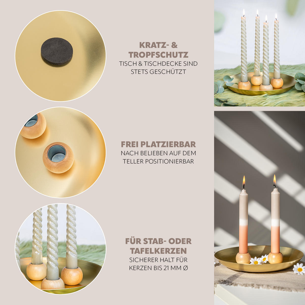 KERZENHALTER, Gold - Goldfarben, Metall (22.5/3.5/22.5cm) - bremermann