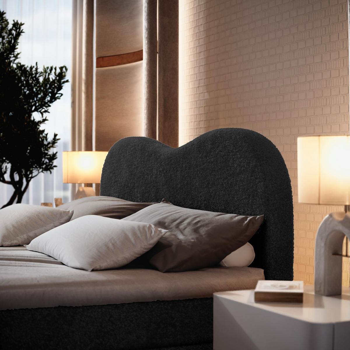 BOXBETT FLUVIA N 180x200 cm mit Matratze und Topper - Schwarz - Schwarz, Holz (180/200cm) - MASSENO