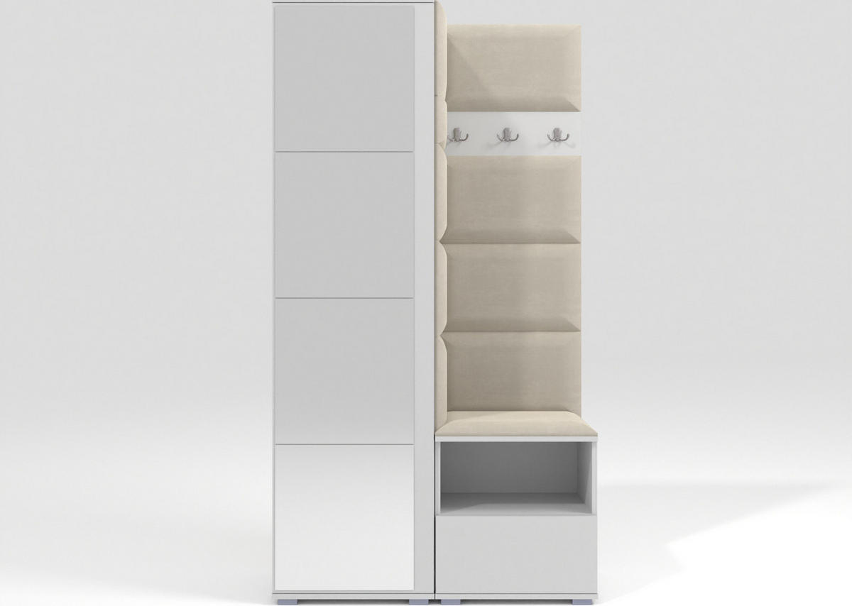 GARDEROBEN-SET Nela I mit Spiegel 100/187/40 - Silberfarben/Creme, Holzwerkstoff/Kunststoff (100/187/40cm)