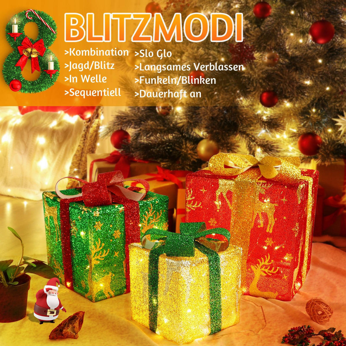 WEIHNACHTSGESCHENKBOX Elch (3er-set) 26/26/26 cm - Multicolor, Textil (26/26/26cm) - Nettlife