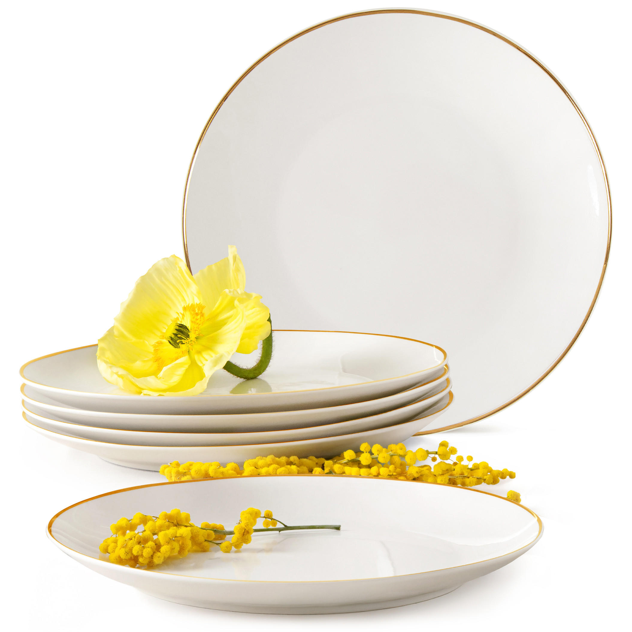 SPEISETELLER-SET AD BELLA, 6-tlg - Ecru/Goldfarben, Keramik (26/2.5/26cm) - KONSIMO®
