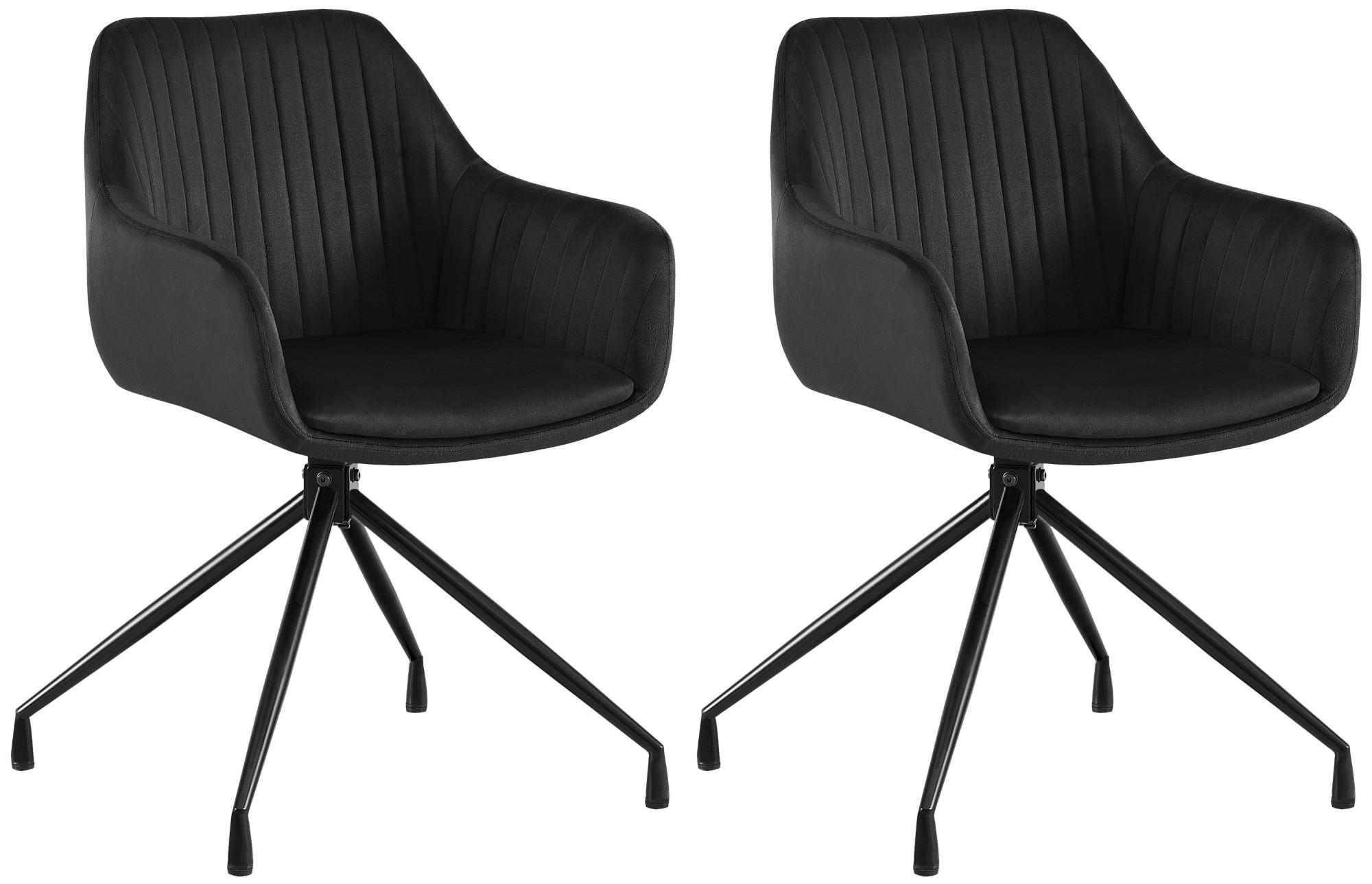 ARMLEHNENSTUHL 2er Set Samt Schwarz - Schwarz, Textil/Metall (58/81/58cm) - CLP