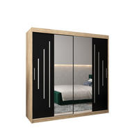 SCHWEBETÜRENSCHRANK 200/200/62 2-türig - Silberfarben/Schwarz, Holz/Kunststoff (200/200/62cm) - Abiks Möbel