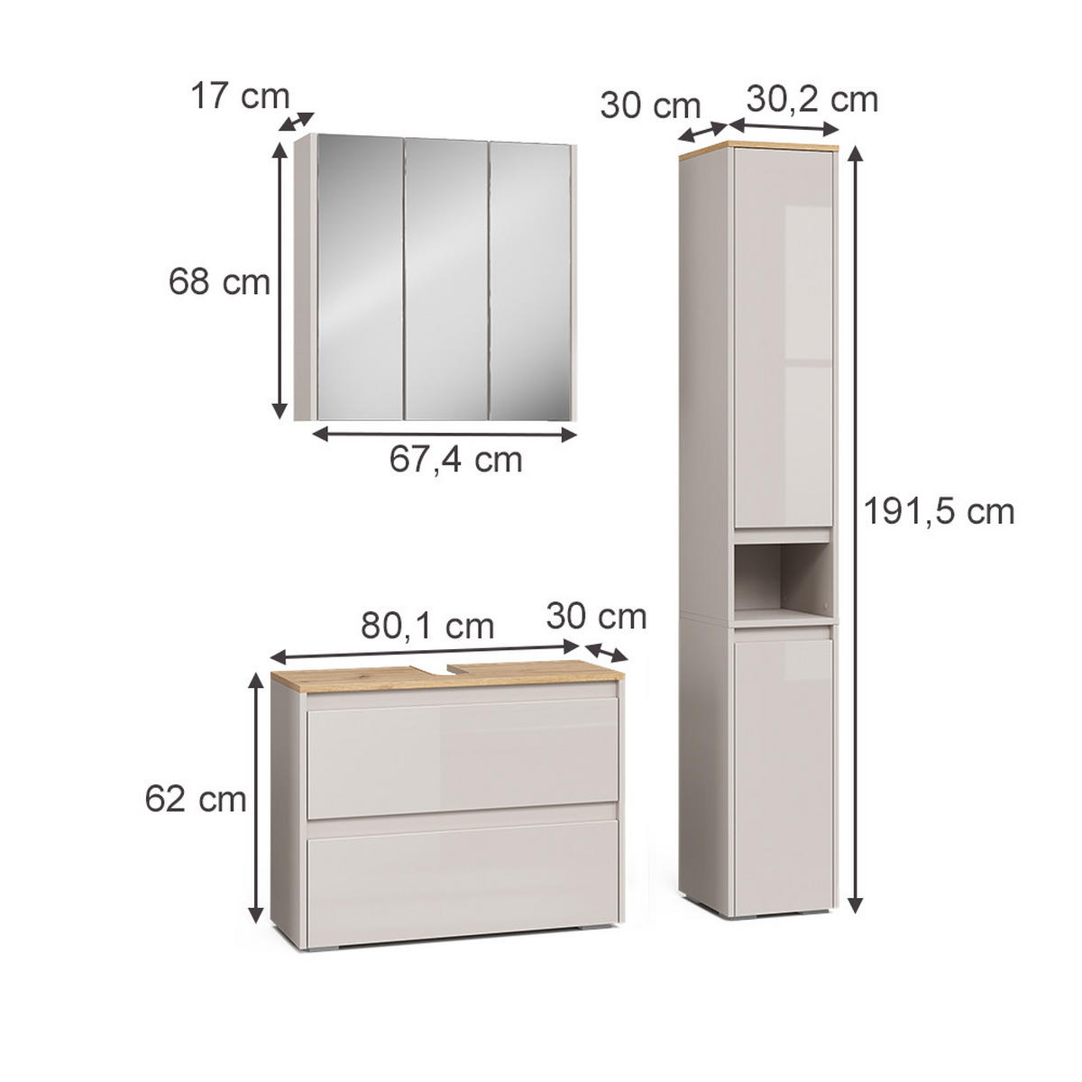 KOUPELNOVÝ NÁBYTEK Majest Kašmír/Řemeselné - kašmírová/světle šedá, kompozitní dřevo (80.1/62/30.1cm) - Vicco