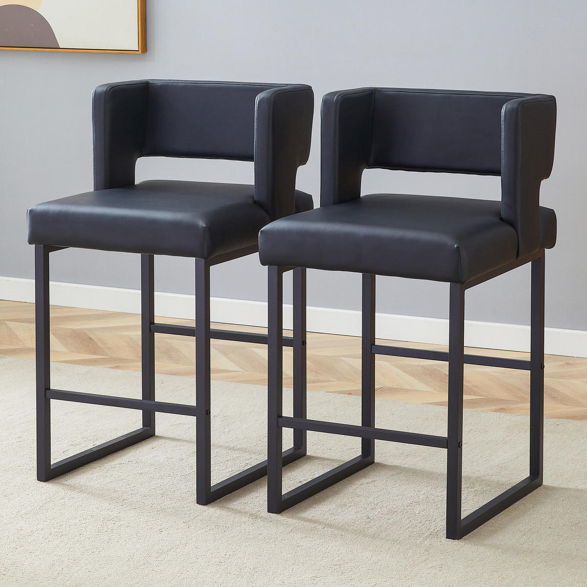 BARSTUHL 2er-Set nordisches Design 91,4 cm Metall/PU Black - Schwarz, Metall (53.3/91.4/48cm) - Meubliv