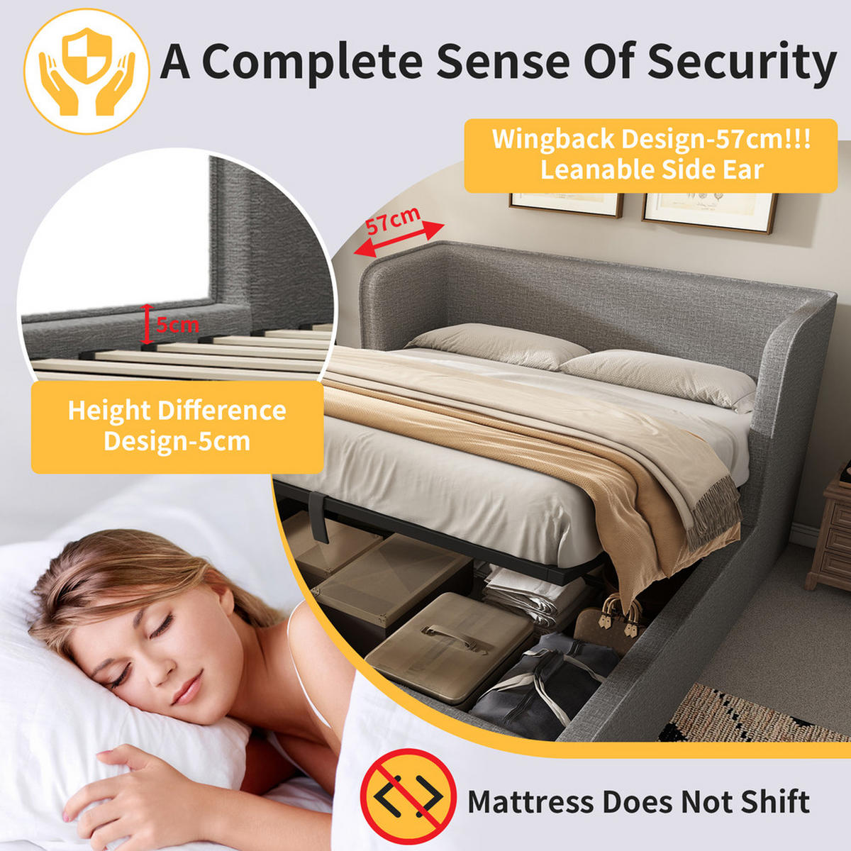 POLSTERBETT 160x200cm Doppelbett Hydraulik-Stauraum Leinen Bezug Grau - Grau, Holz - FLIEKS