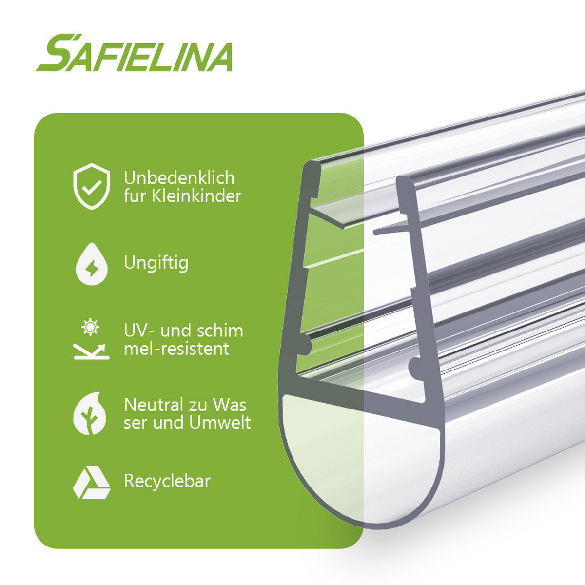 DUSCHDICHTUNG 100 cm für Duschtüren 7–8 mm transparent zuschneidbar - Transparent, Kunststoff (100/2cm) - S'AFIELINA