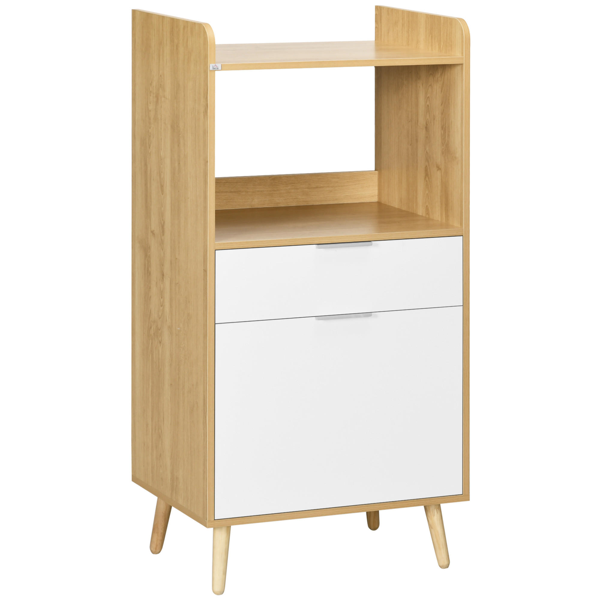 KÜCHENWAGEN, Mikrowelle, Schrank, Schublade, verstellbarer Boden, Natur/Weiß, 58x40x118cm - Multicolor, Metall (58/118/40cm) - FORIOUS