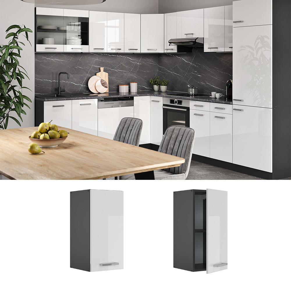 HÄNGESCHRANK R-Line Weiß Hochglanz 30 cm - Weiß Hochglanz/Anthrazit, Holzwerkstoff (30/60/31cm) - Vicco