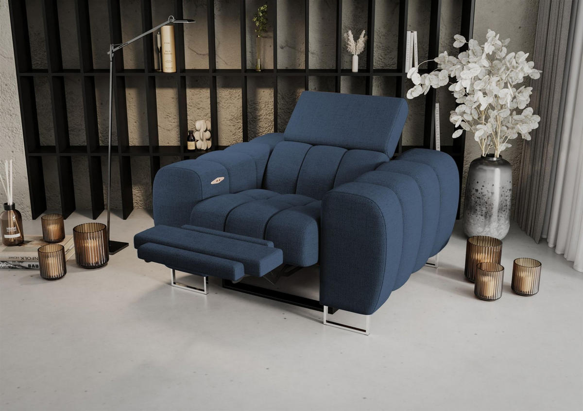SESSEL Bastien Relax In Stoff Moly - Blau, Holzwerkstoff/Textil (125/95/97cm) - Fun Möbel