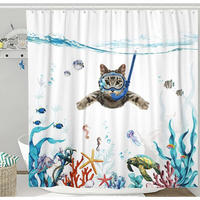 DUSCHVORHANG Katze Ozean bedruckt Polyester waschbar wasserdicht - Weiß, Textil (180/180cm) - MCBOSON