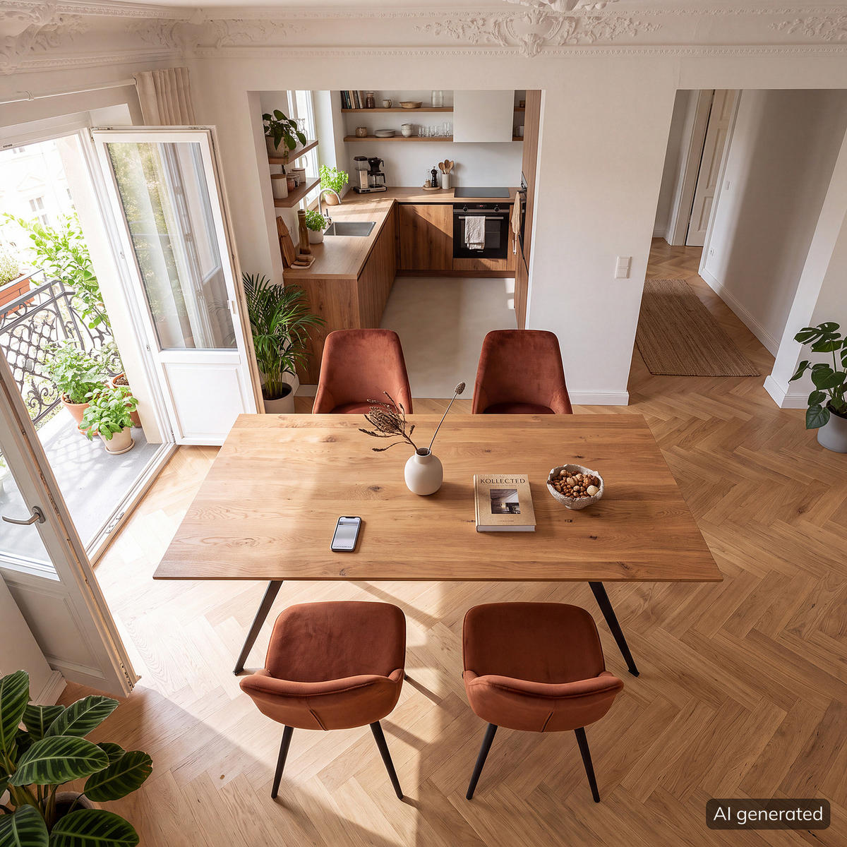 ESSTISCH - Metall / Massivholz - Schwarz - Eichefarben, Holz/Metall (100/200/77cm) - home24