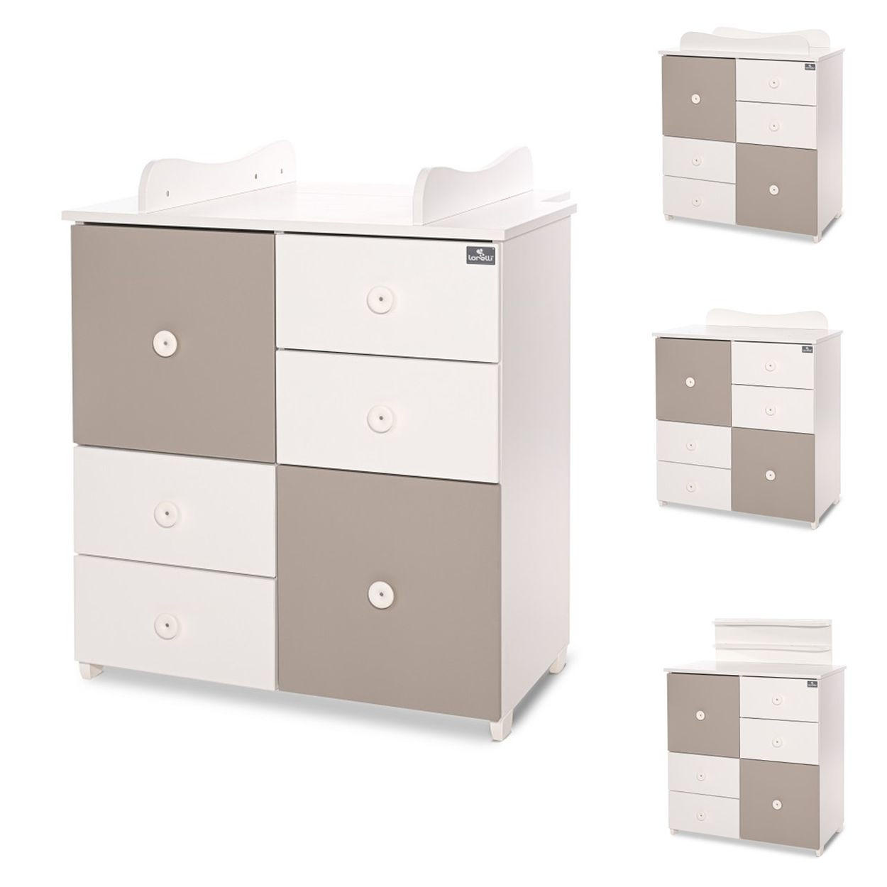 KOMMODE Cupboard dunkelbraun weiß 83 x 71 cm, 4 Schubladen, 2 Türen, Regalboden, Wickelplatz, umbaubar - Braun, Holzwerkstoff (71/96/83cm) - Lorelli