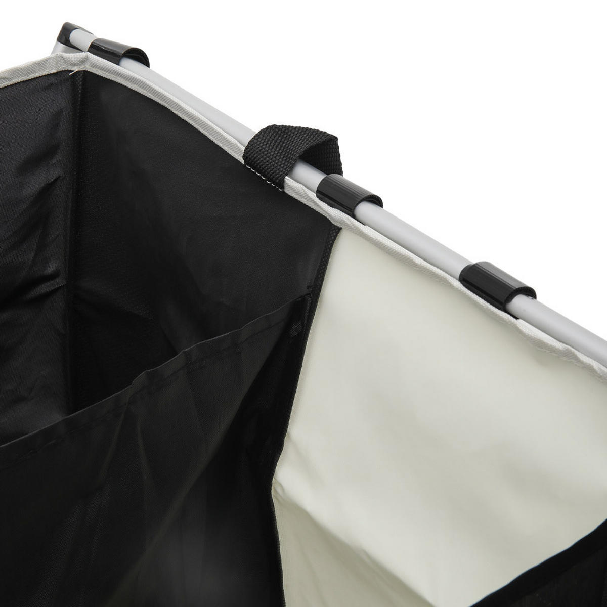 WÄSCHEKORB 3-Fächer Faltbar Aluminiumrahmen Oxford-Gewebe - Schwarz/Weiß, Textil/Metall (66/58/38cm) - Livingandhome