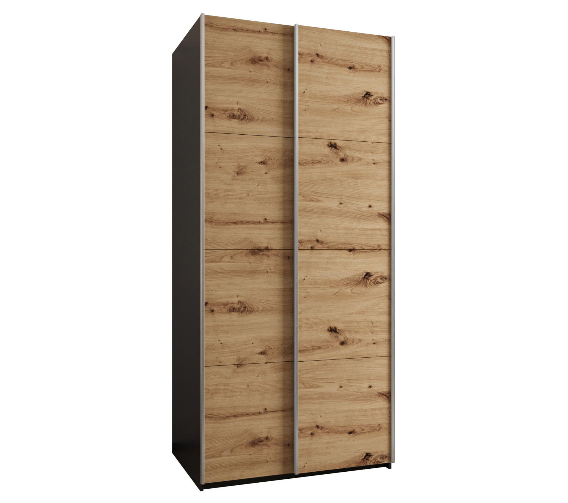 Abiks Möbel Schwebetürenschrank Schwarz, Eiche Artisan, Silber 110x245x64 cm
