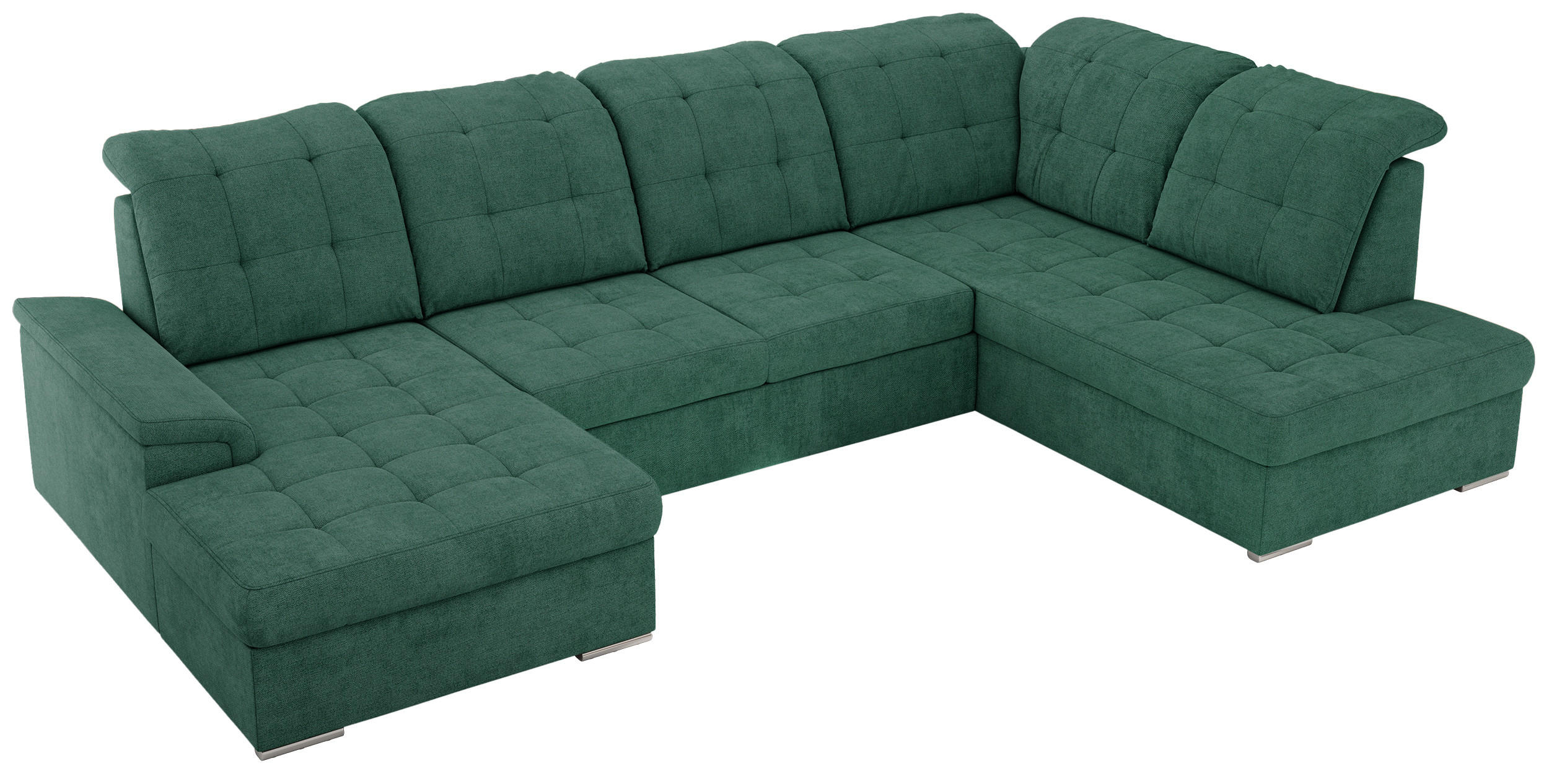 WOHNLANDSCHAFT MADRITO U - Grün Struktur - Rechts - Silberfarben/Grün, Textil/Metall (323/89/204cm) - MKS