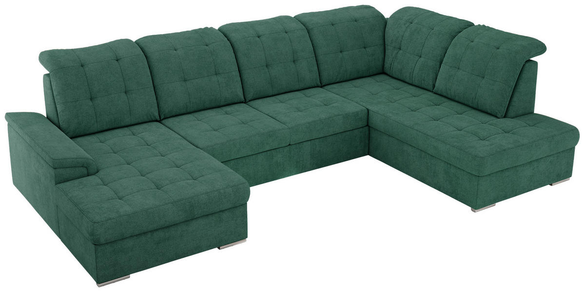 WOHNLANDSCHAFT MADRITO U - Grün Struktur - Rechts - Silberfarben/Grün, Textil/Metall (323/89/204cm) - MKS