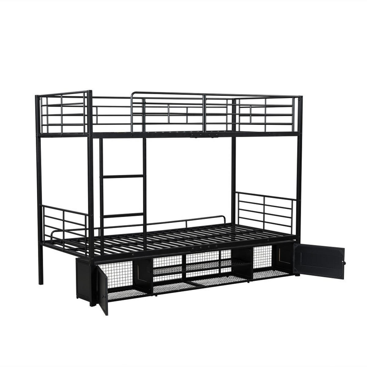 ETAGENBETT 90x200cm in Schwarz Metall mit Fallschutzgitter - Schwarz, Metall (90/200cm) - KOMHTOM