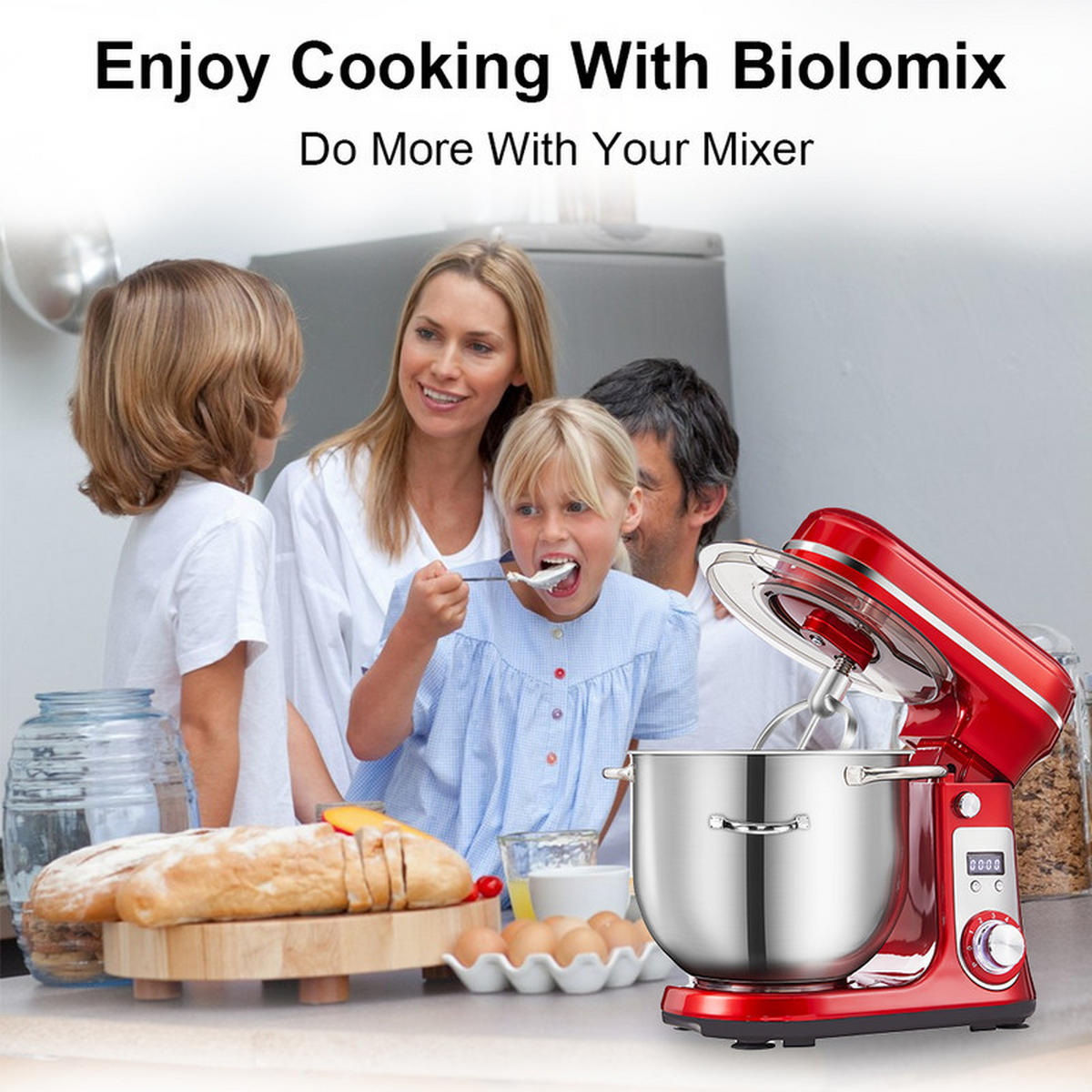 KÜCHEN-STANDMIXER – 1200 W DC, 6 Geschwindigkeiten, 6 L Edelstahlschüssel, mit Schneebesen und Knethaken - Schwarz, Metall (17/31/28cm) - Coonoor