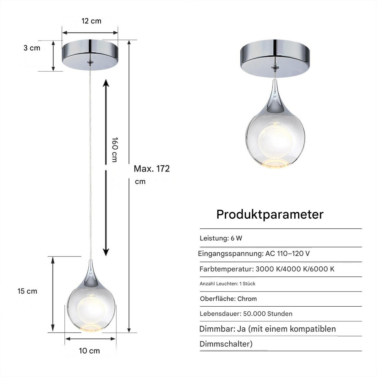 PENDELLEUCHTE Kristall Modern Chrom Mini, Kücheninsel Deckenleuchte Bad - Silberfarben, Metall (10/23/25cm) - Weltevree