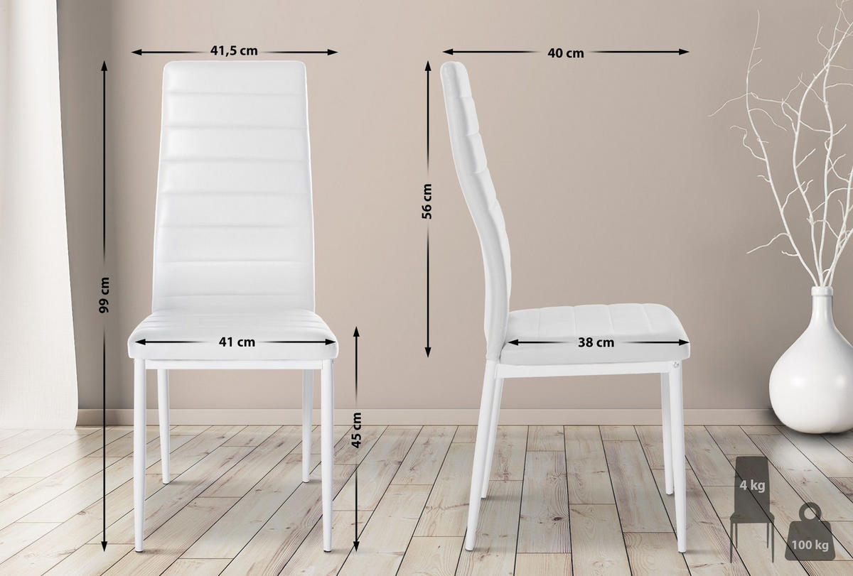 ESSZIMMERSTÜHLE Mayfair 4er Set 99x41,5x40 cm Weiß - Weiß, Leder (41.5/99/40cm) - furnicato