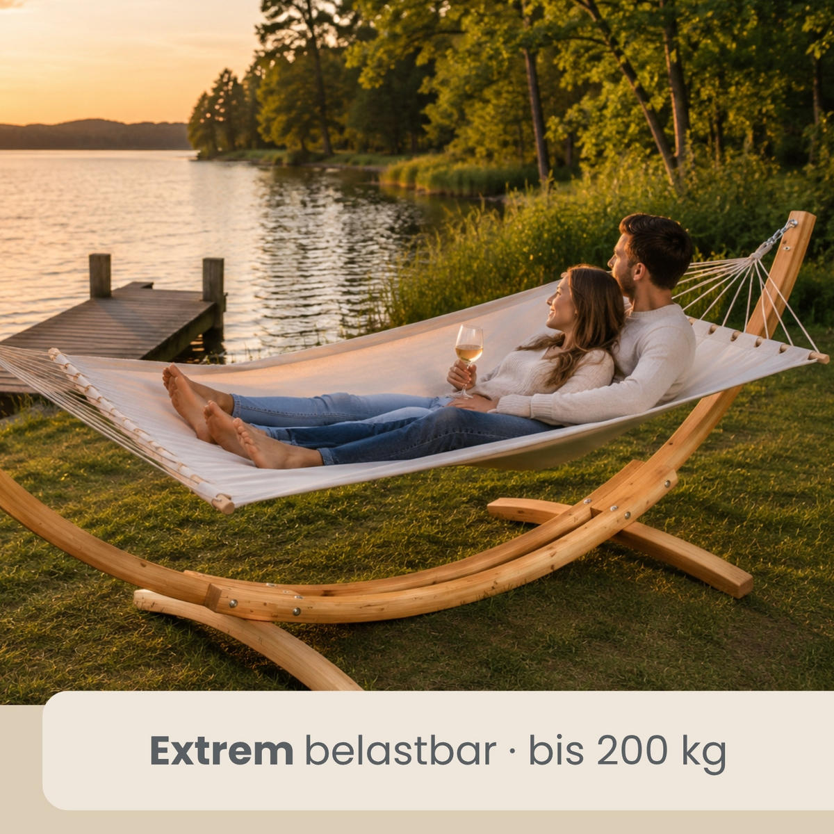 XXL-HÄNGEMATTENGESTELL, 325/120 cm, Holzfarben - Naturfarben, Holz (325/120/118cm) - Amanka