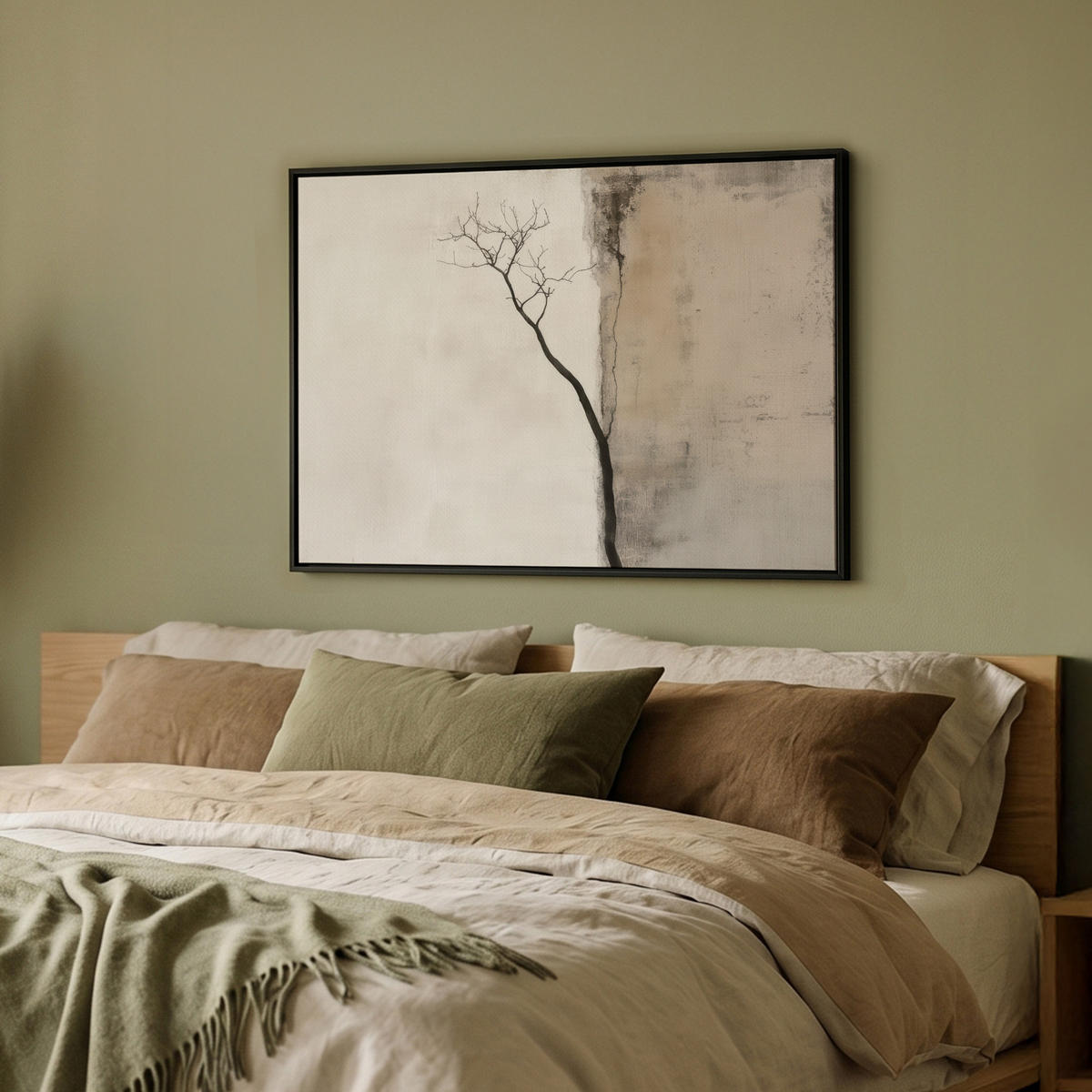 LEINWAND Bilder mit Rahmen - Wabi sabi - Pflanze - Beige - 80x60 - Taupe, Textil (80/60cm) - MuchoWow