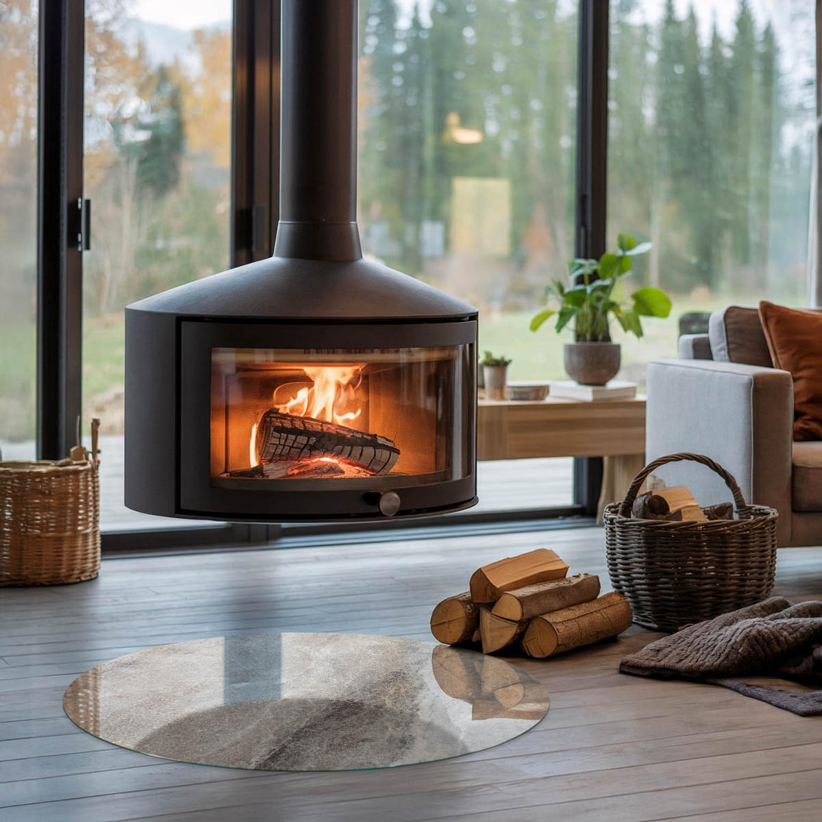 GLASPLATTE für Kamin Ø 80 cm - Grau, Glas (80/80/0.4cm) - TULUP