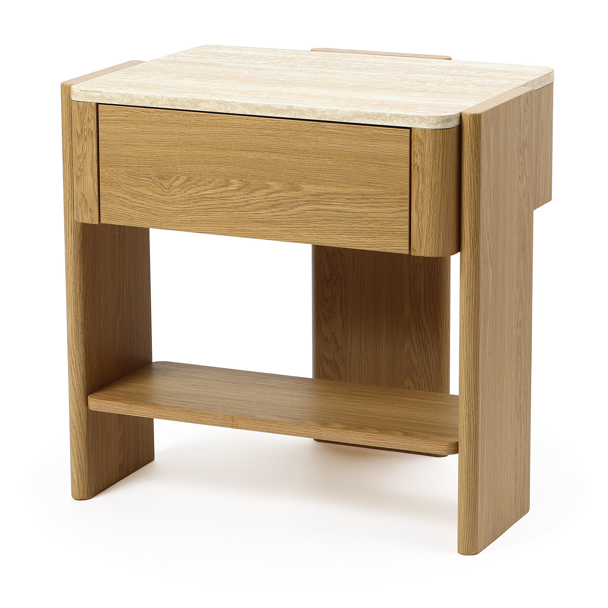 NACHTTISCH Modern mit Marmoroptik, Eiche, MDF | B55 x T40 x H53 cm - Eichefarben, Holz (55/53/40cm) - Hometopia