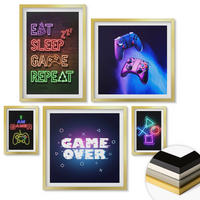 WANDBILDER 5er Set - 50x50 cm & 20x30 cm & 40x60 cm Goldrahmen - Gamepads, Spielersymbol-Untertitel - Goldfarben, Kunststoff (40/60cm) - ArtPrintCave