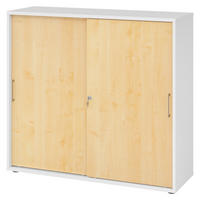 SCHIEBETÜRENSCHRANK - 3 Ordnerhöhen 40/120/110 cm in Weiß/Ahornfarben Bügelgriff (Metall) - Ahornfarben/Weiß, Holzwerkstoff (120/110/40cm) - bümö