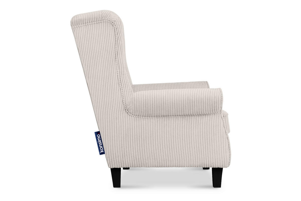 OHRENSESSEL MILES Kord-Bezug Petfriendly, beige - Beige/Creme, Holzwerkstoff/Buchenholz (82/105/97cm) - KONSIMO®